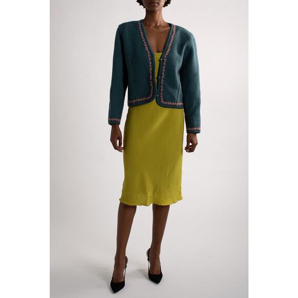 Vintage Wool Teal Floral Cardigan - Picture 3 of 5